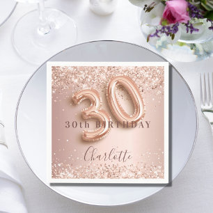 Serviette En Papier 30e anniversaire rose or blush rose nom