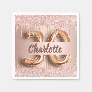 Serviette En Papier 30e anniversaire rose or nom parties scintillant