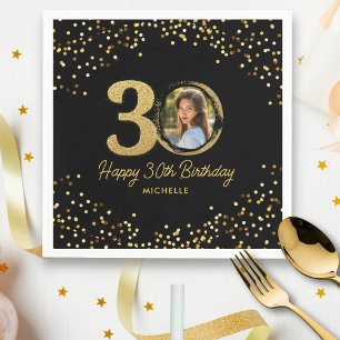 Serviette En Papier 30e fête d'anniversaire Photo Chic Black Gold Part