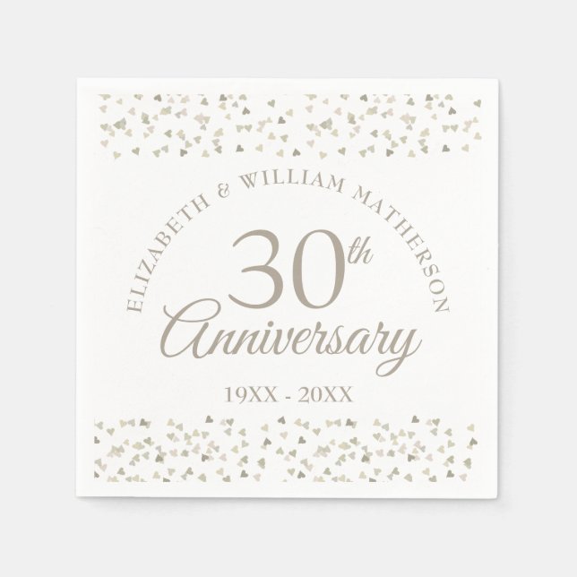 Serviette En Papier 30e Perle Mariage Anniversaire Coeurs Confetti (Devant)