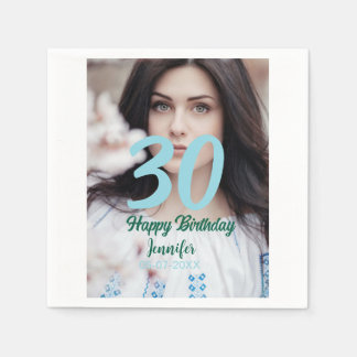 Serviette En Papier 30th birthday add name date year white photo