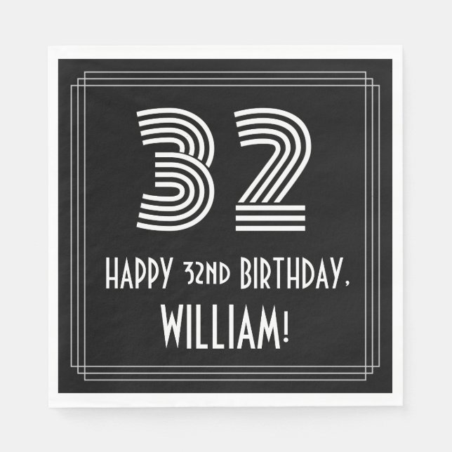 Serviette En Papier 32e anniversaire : Art Déco Inspiré Look "32" + No (Devant)