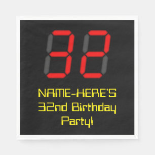 Serviette En Papier 32e anniversaire : Rouge Digital Clock Style "32"