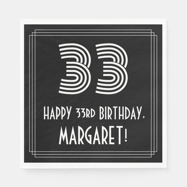 Serviette En Papier 33e anniversaire : Art Déco Inspiré Look "33" + No (Devant)