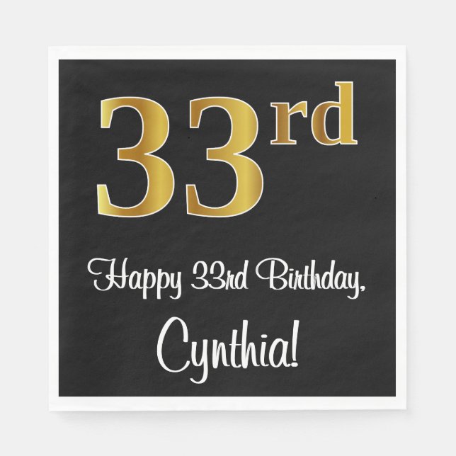 Serviette En Papier 33e anniversaire ~ Elégant luxe Faux Gold Look # (Devant)
