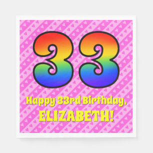 Serviette En Papier 33e anniversaire : Pink Stripes & Hearts, Arc-en-c
