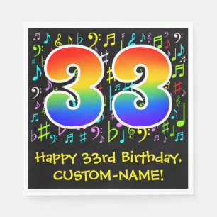 Serviette En Papier 33e anniversaire - Symboles de musique colorée, Ar