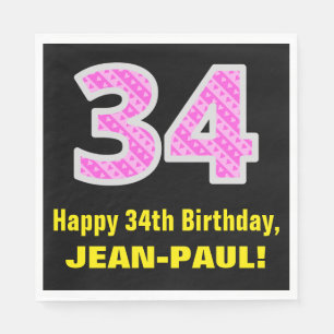 Serviette En Papier 34e anniversaire : Pink Stripes and Hearts "34" + 