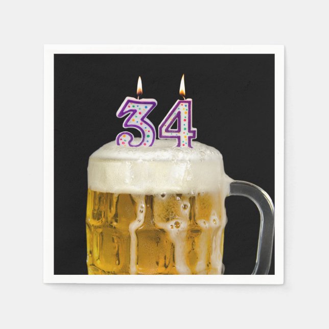 Serviette En Papier 34th Birthday Beer on black (Devant)