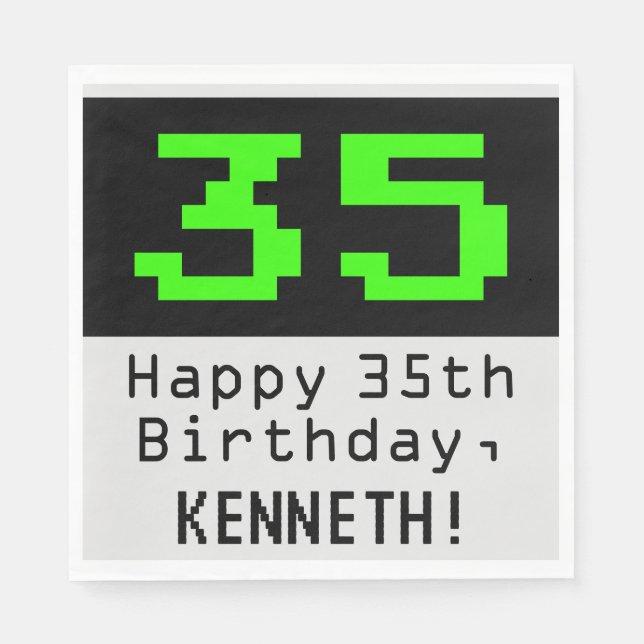 Serviette En Papier 35e anniversaire - Nerdy / Geeky Style "35" & Nom (Devant)
