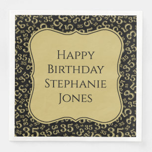 Serviette En Papier 35e anniversaire Noir/Or Motif numéro de support