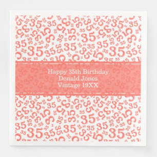 Serviette En Papier 35e anniversaire Numéro d'âge Coral Motif/Blanc