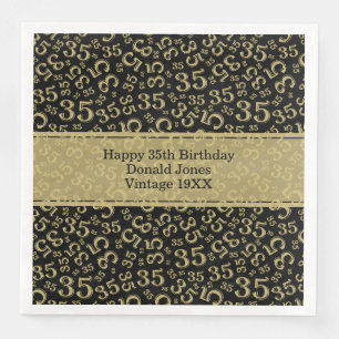 Serviette En Papier 35e anniversaire Numéro d'âge Motif Or/Blanc