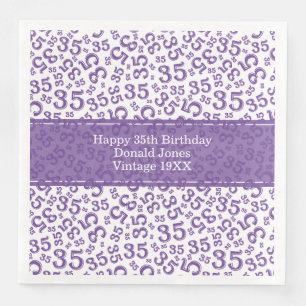 Serviette En Papier 35e anniversaire Numéro d'âge Motif pourpre/blanc