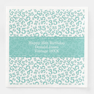 Serviette En Papier 35e anniversaire Numéro d'âge Motif Turquoise/blan
