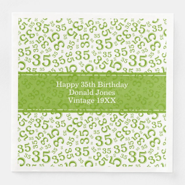 Serviette En Papier 35e anniversaire Numéro d'âge Motif Vert/Blanc (Devant)