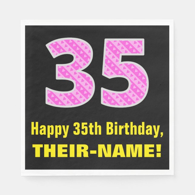 Serviette En Papier 35e anniversaire : Pink Stripes and Hearts "35" +  (Devant)