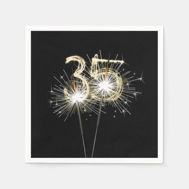 Serviette En Papier 35e anniversaire Sparklers de la fête sur Noir (Devant)