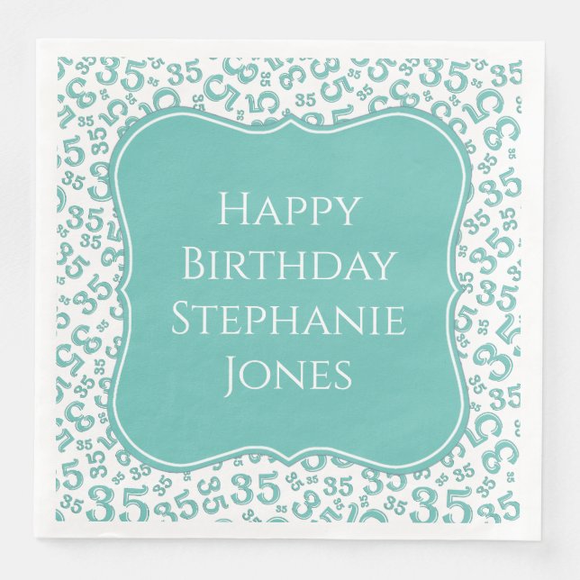Serviette En Papier 35e anniversaire Turquoise/blanc Motif aléatoire 3 (Devant)