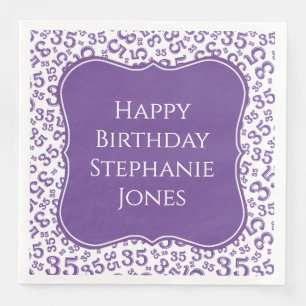 Serviette En Papier 35e anniversaire violet/blanc Motif du numéro de s