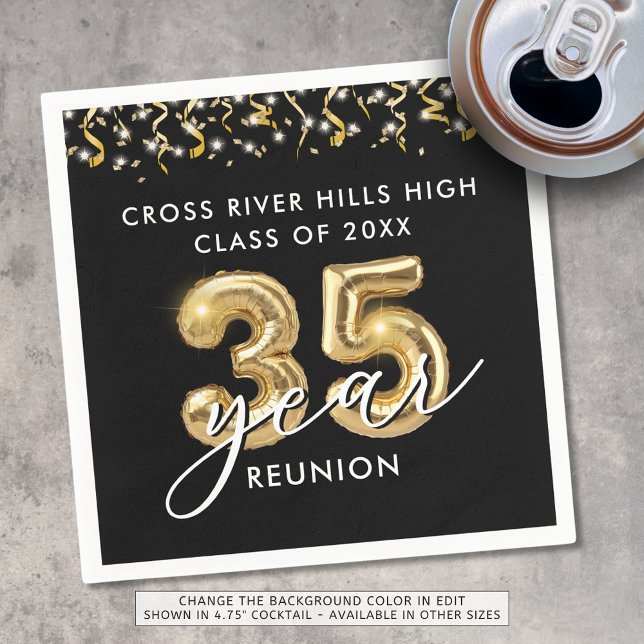 Serviette En Papier 35e Classe Reunion Black Gold Balloons Confetti (Créateur téléchargé)