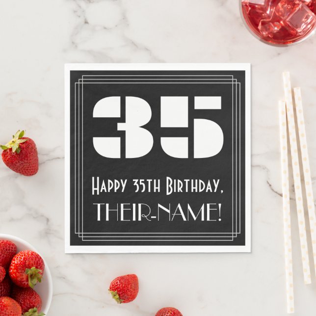 Serviette En Papier 35ème anniversaire : Art Déco Inspiré Look "35" +  (En situation)