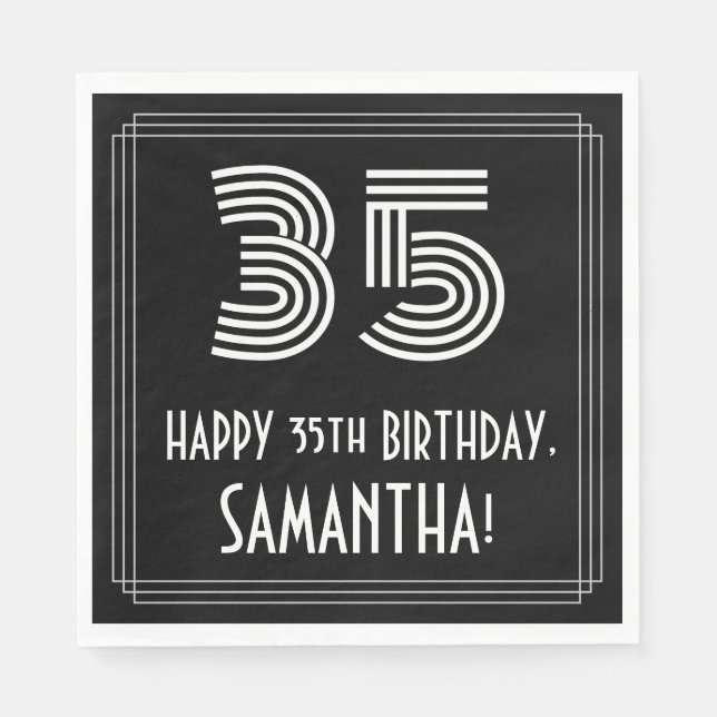 Serviette En Papier 35ème anniversaire : Art Déco Inspiré Look "35" +  (Devant)