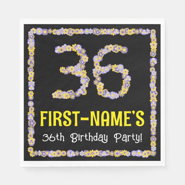 Serviette En Papier 36e anniversaire : Floral Flowers Numéro, Nom pers (Devant)