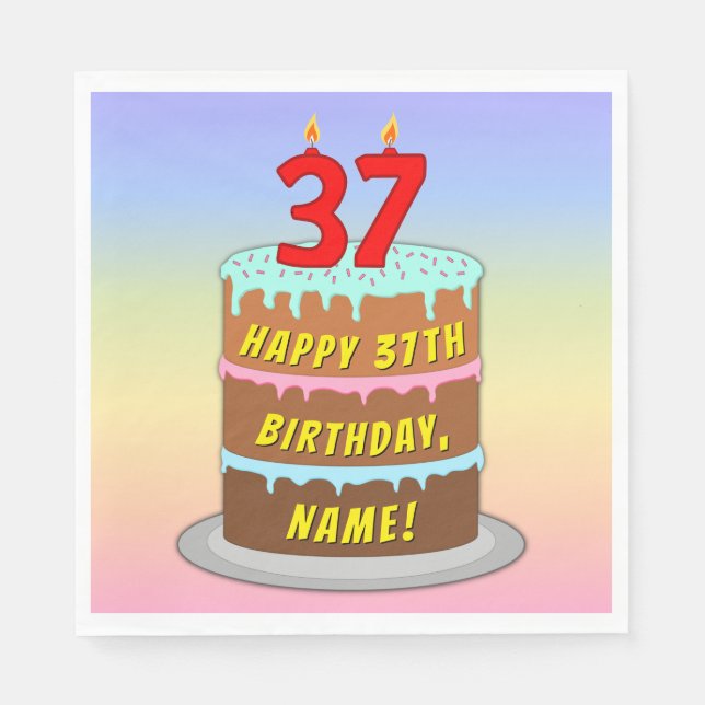 Serviette En Papier 37e anniversaire : Gâteau et bougies amusants + No (Devant)