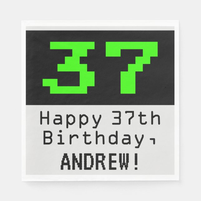 Serviette En Papier 37e anniversaire - Nerdy / Geeky Style "37" & Nom (Devant)