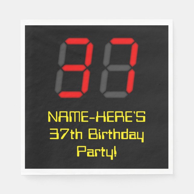 Serviette En Papier 37ème anniversaire : Rouge Digital Clock Style "37 (Devant)