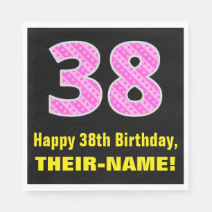 Serviette En Papier 38e Anniversaire : Bandes roses et coeurs "38" + N