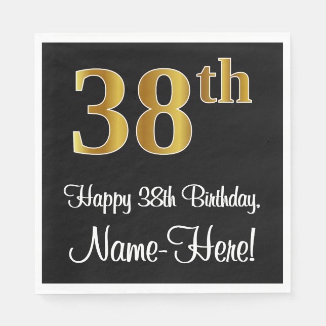 Serviette En Papier 38e anniversaire ~ Elégant Luxueux Faux Gold Look  (Devant)
