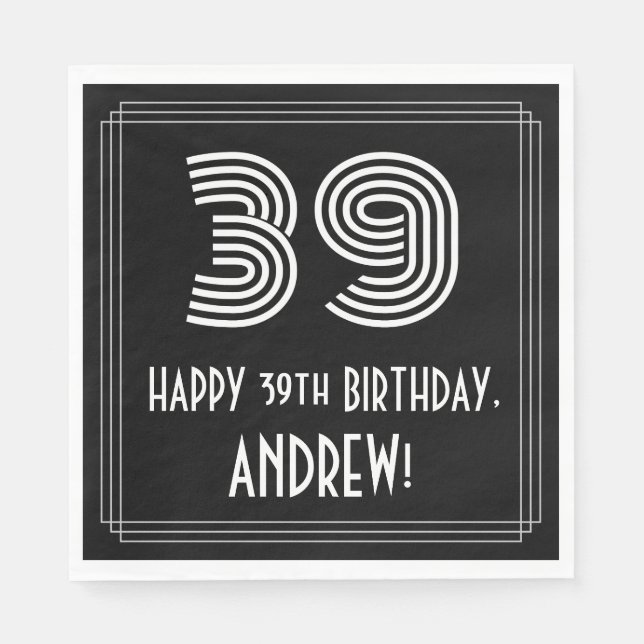Serviette En Papier 39e anniversaire : Art Déco Inspiré Look "39" + No (Devant)