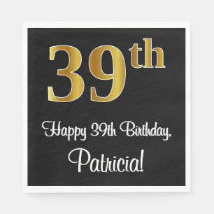 Serviette En Papier 39e anniversaire ~ Elégant Luxueux Faux Gold Look 