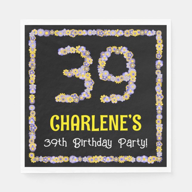 Serviette En Papier 39e anniversaire : Floral Flowers Numéro, Nom pers (Devant)