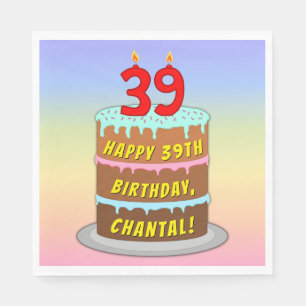 Serviette En Papier 39e anniversaire : Fun Cake and Candles + Nom pers