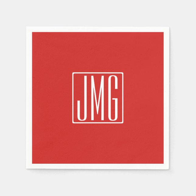 Serviette En Papier 3 Initiales Monogramme | Rouge et blanc (ou couleu (Devant)