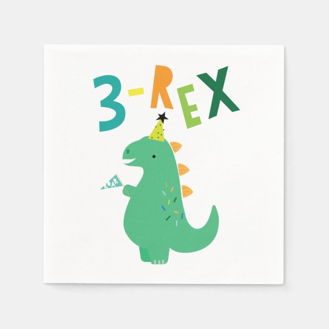 Serviette En Papier 3-Rex Dinosaur 3e fête d'anniversaire Napkins (Devant)