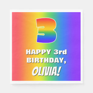 Serviette En Papier 3e anniversaire : coloré, amusant Motif arc-en-cie