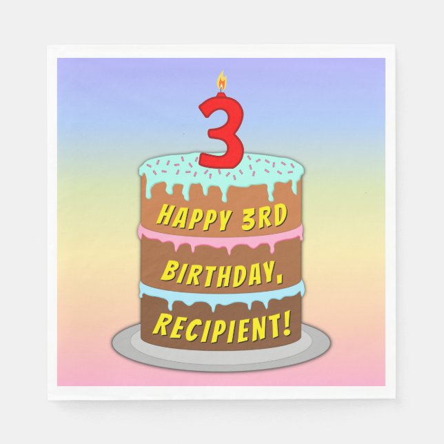 Serviette En Papier 3e anniversaire : Fun Cake and Candle + Nom person (Devant)