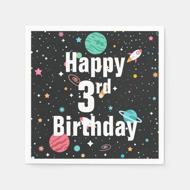 Serviette En Papier 3e anniversaire Rocket Ships et Planètes (Devant)