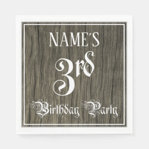 Serviette En Papier 3e fête d'anniversaire — Script fantaisie, Faux Wo