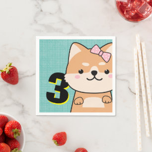 Serviette En Papier 3ème anniversaire de fête Cute Shiba Inu Puppy Ang