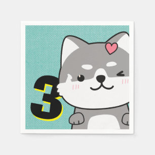 Serviette En Papier 3ème anniversaire de fête Cute Shiba Inu Puppy Kik