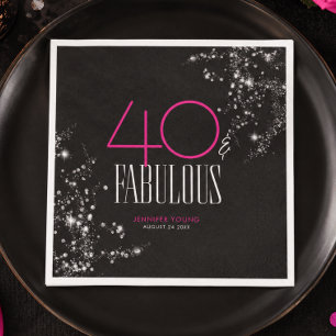 Serviette En Papier 40 ans et Fabuleux Anniversaire Rose Noir Paillett