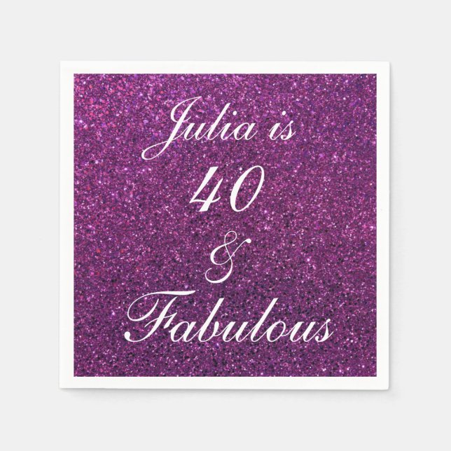 Serviette En Papier 40 Et Fabuleux Anniversaire Purple Parties scintil (Devant)