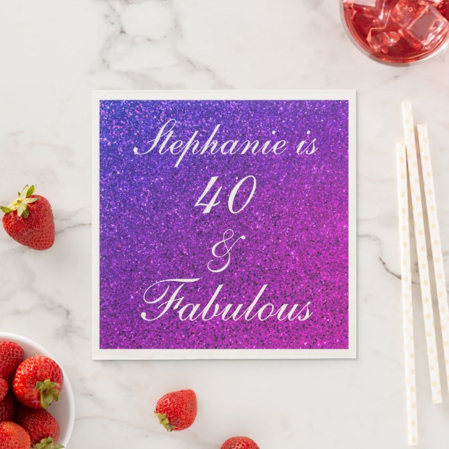 Serviette En Papier 40 Et Fabuleux Anniversaire Rose violet Parties sc (En situation)