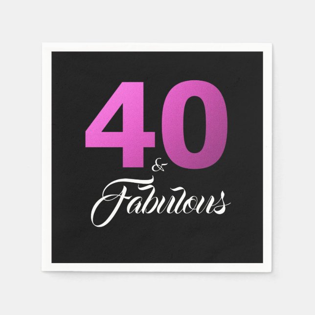 Serviette En Papier 40 et Fabulous Noir et rose fête d'anniversaire (Devant)
