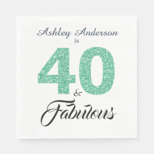 Serviette En Papier 40 Fabuleuse Parties scintillant verte fête du 40e